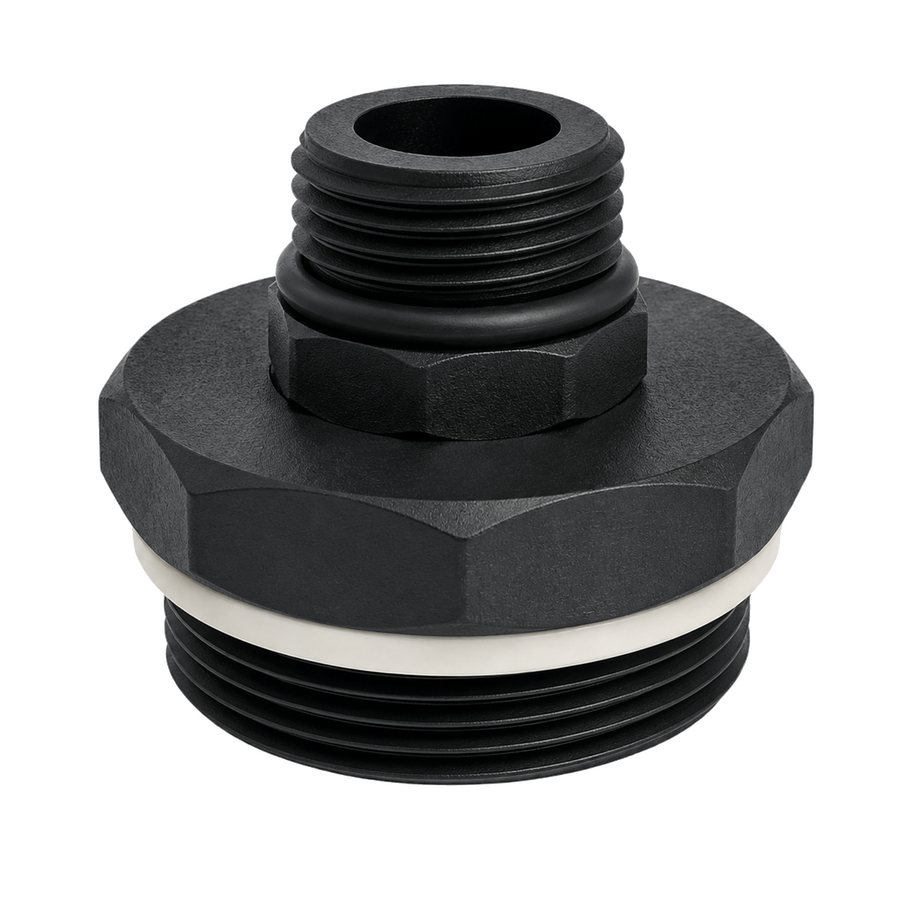 CPP® BCS G2 × 11.5 (2″ BSP/NPS) Drum Thread × 1″ BSPP Short Male (O-ring Seal) in black glass-filled polypropylene – product view 1