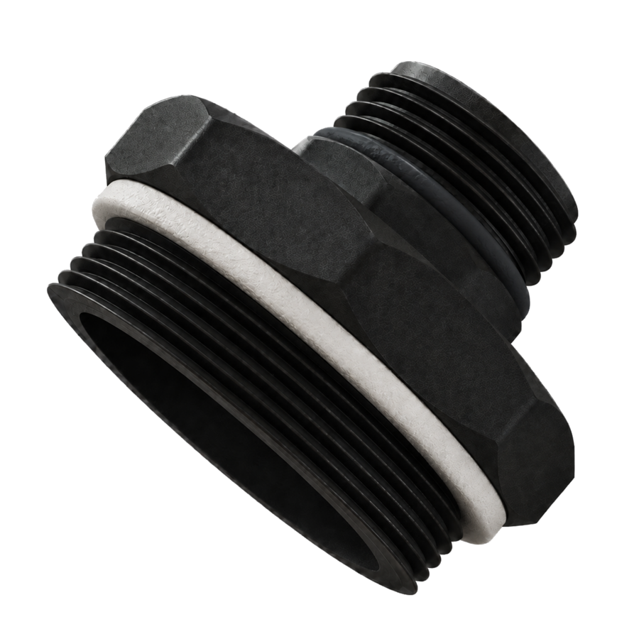 CPP® BCS G2 × 11.5 (2″ BSP/NPS) Drum Thread × 1″ BSPP Short Male (O-ring Seal) in black glass-filled polypropylene – product view 2